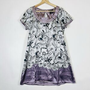 BCBG Maxazria Lavender Black White Floral Collar‎ Bow Mini Dress Women's Medium